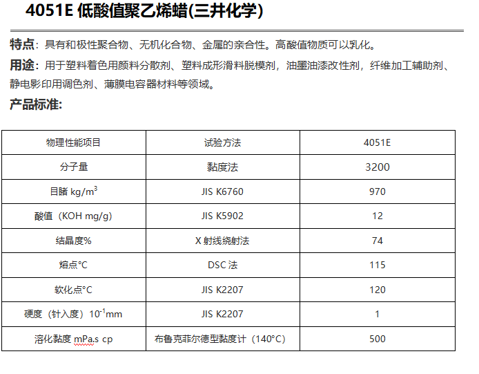 三井HI-WAX 4051E低酸值聚乙烯蠟（ PE蠟4051E）